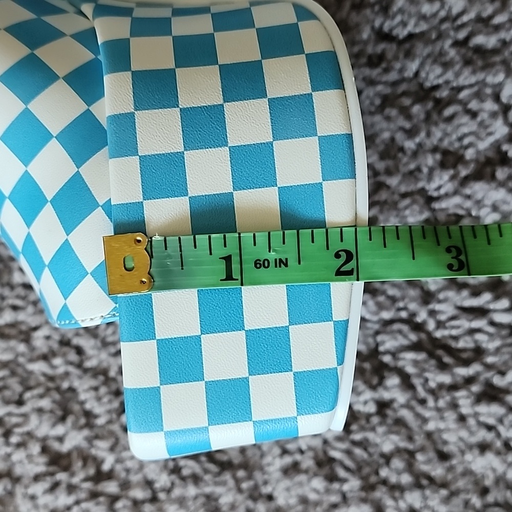 Steve Madden Trixie baby blue/white checkered slip on platform shoes-6 - Picture 8 of 9